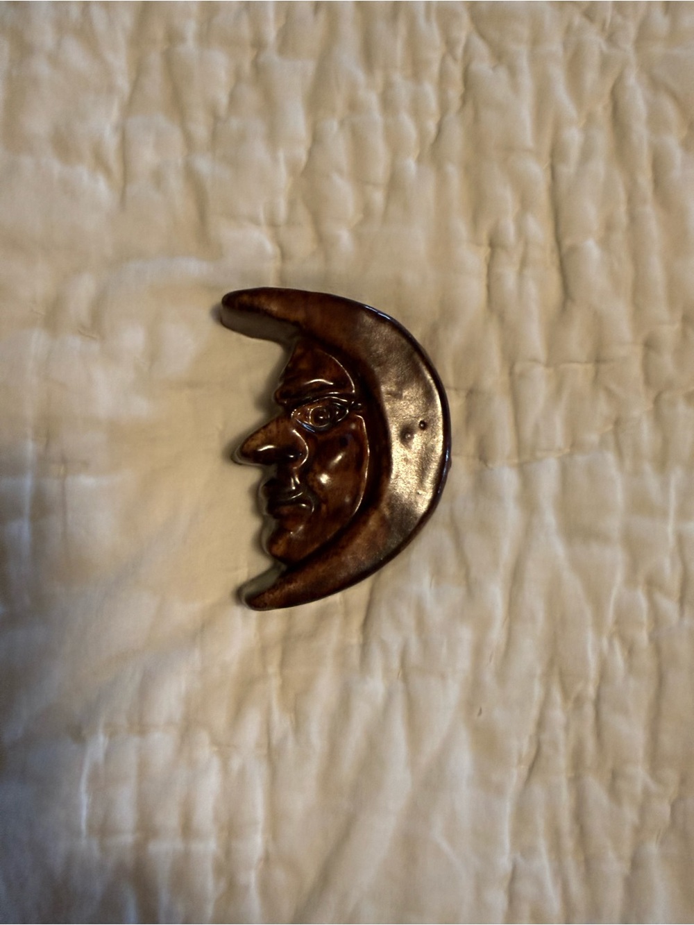 Mercer Moravian  Glazed Ceramic Crescent Moon Tile, Bucks County, PA